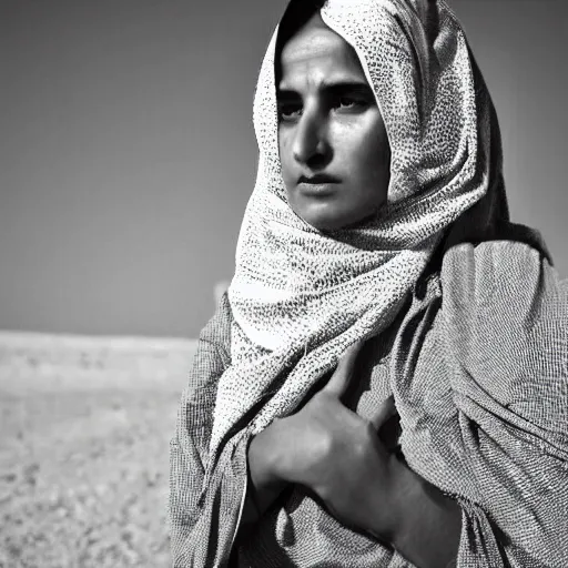 Image similar to beautiful burqa's woman, ride horse in saharan, dress like taliban, sharf eyes, white skin, riffle on chest, dust, cinematic, dynamic pose, pinterest