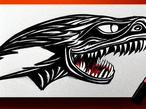 Image similar to pen sketch!!! of a stylized angry energetic dynamic velociraptor!!! sports logo!!! black and white