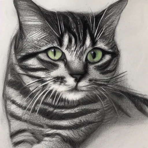 Image similar to a charcoal sketch of a tabby cat
