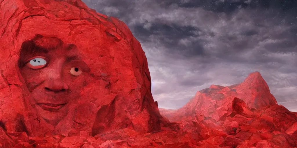 Prompt: an ancient red mountain carved into the face of priestess, sci - fi, landscape, fantasy