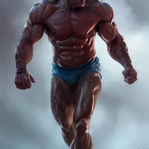 Image similar to very muscular man, mutant, translucent skin, full body, painted by stanley lau, painted by greg rutkowski, painted by stanley, artgerm, masterpiece, digital art, trending on arts