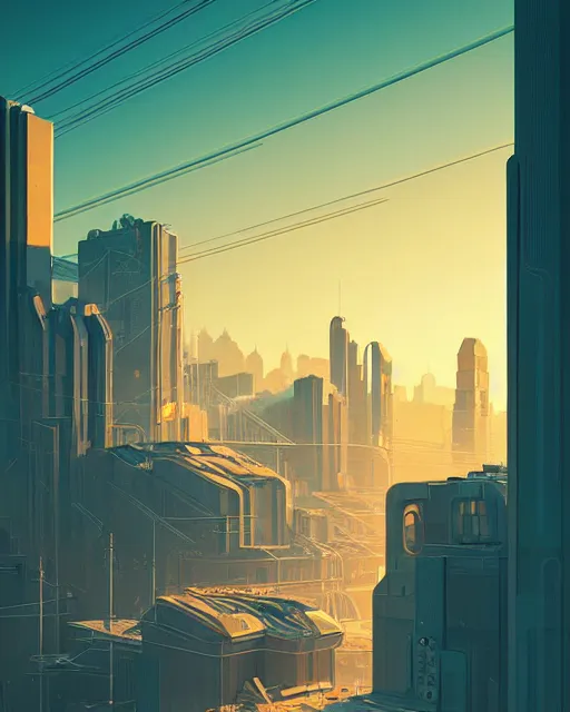 Image similar to beautiful painting of a cyberpunk marseilles inspired by leo ming pei, art by mike winkelmann, golden hour, illustration, highly detailed, simple, smooth and clean vector curves, no jagged lines, vector art, smooth, artstation