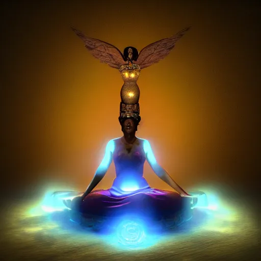 Image similar to earth goddess performing a ritual. photorealistic, cinematic, filmic, volumetric lighting