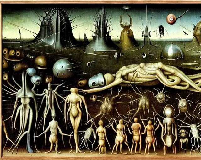 Prompt: realistic detailed photo of the miracle of life by H.R.Giger, hieronymus bosch H 768