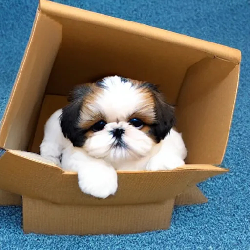 Image similar to cute shih tzu puppy in a cardboard box