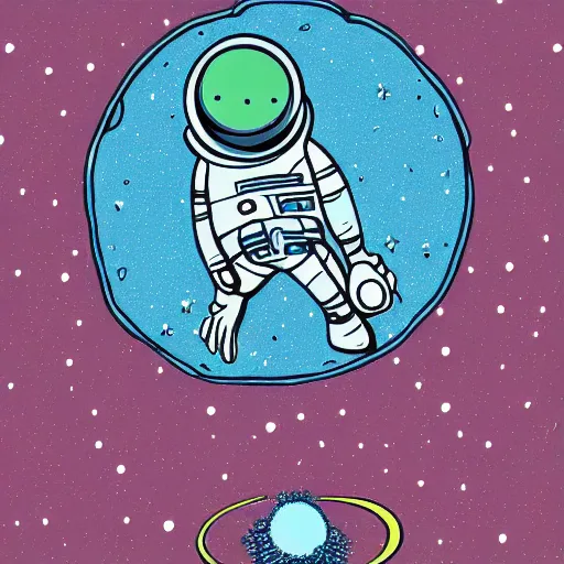 Prompt: A strange unfamiliar universe with a single small astronaut. Digital illustration.