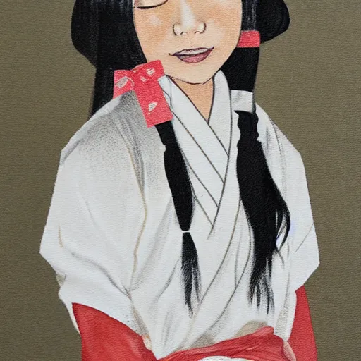 Prompt: a painting of Japanese schoolgirl, clothed, mixed media
