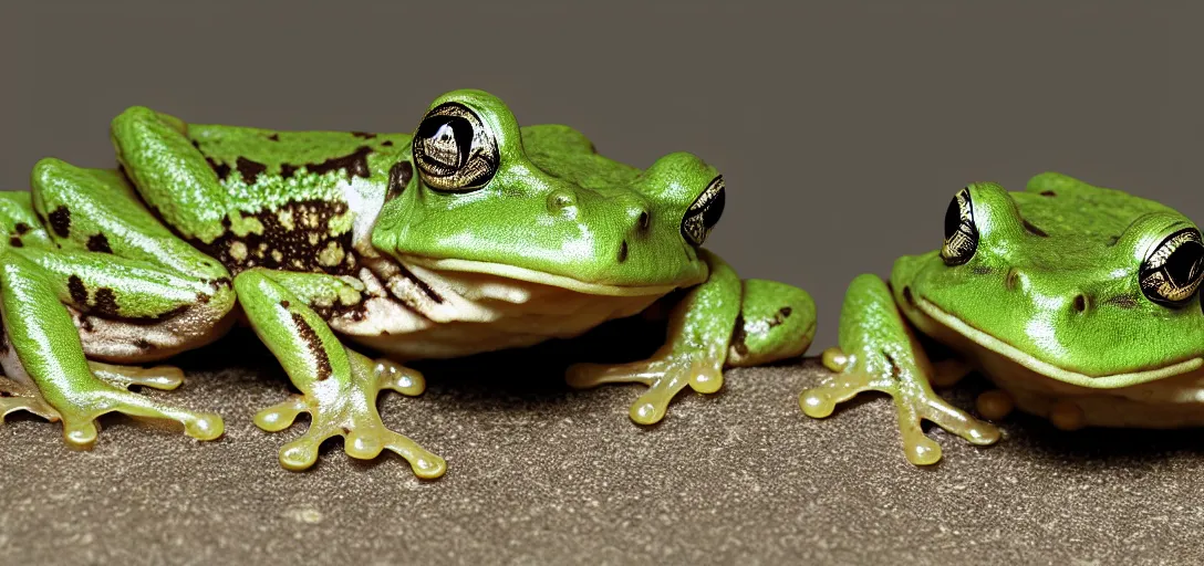 Image similar to three - headed frog holding a pearl ; 8 k, unreal engine