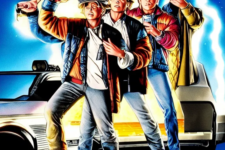 Image similar to the movie poster of Back to the future, Uncropped, highly detailed