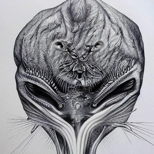 Prompt: surreal creatures drawn in ballpoint pen shading by Ronny Khalil