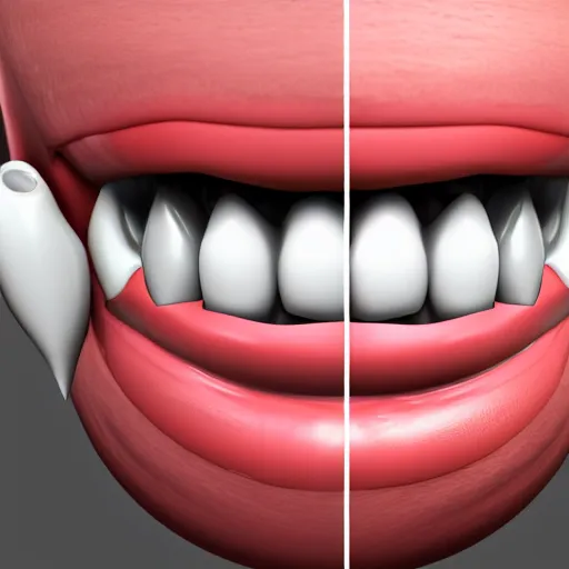 Image similar to poorly rendered 3 d set of teeth