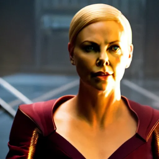 Prompt: movie film still of Charlize Theron as Jean Gray in a new X-Men movie, cinematic