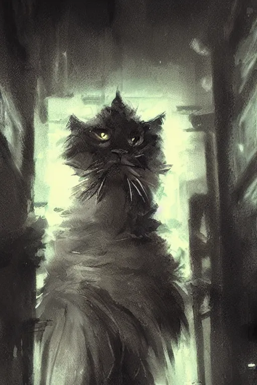 Prompt: of a gangster guy with the head of a british longhair cat in the night club, by greg rutkowski