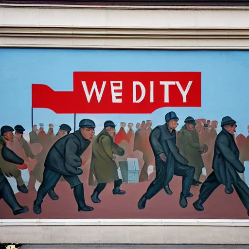 Prompt: the word daily depicted in a socialist realist mural