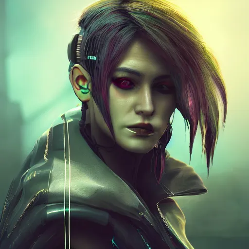 Prompt: a beautiful portrait of cyberpunk rogue, photorealistic, 4k textures, trending on Artstation
