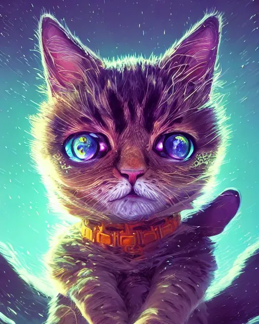 Image similar to portrait of funny giant cute star constellation eyes kitten, intricate abstract. intricate artwork, by tooth wu, wlop, beeple, dan mumford. concept art, octane render, trending on artstation, greg rutkowski very coherent symmetrical artwork. cinematic, key art, hyper realism, high detail, octane render, 8 k, iridescent accents