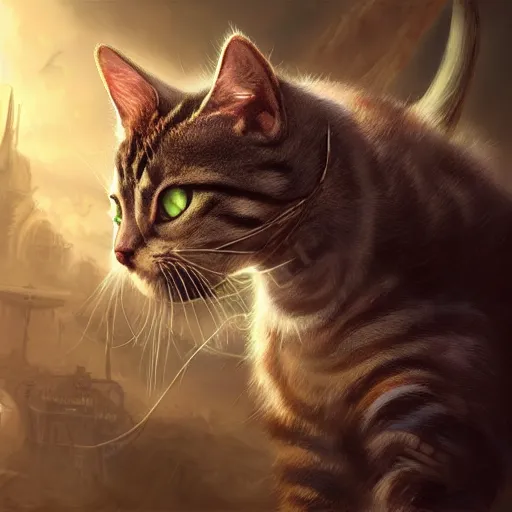 Image similar to a hyper realistic cat warrior, ultra detailed, magic the gathering art, digital art, cinematic, studio lighting, background battlefield, fantasy,