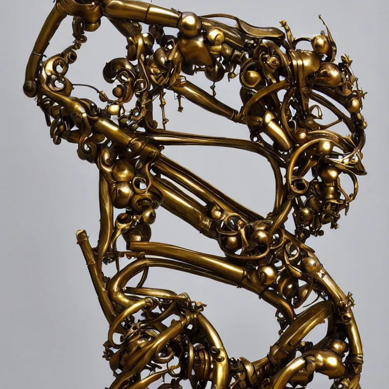 Image similar to studio photograph of biomechanical sculpture of the letter ( b )!!! made out of polished bronze and jewels, beautiful trending on artstation 8 k