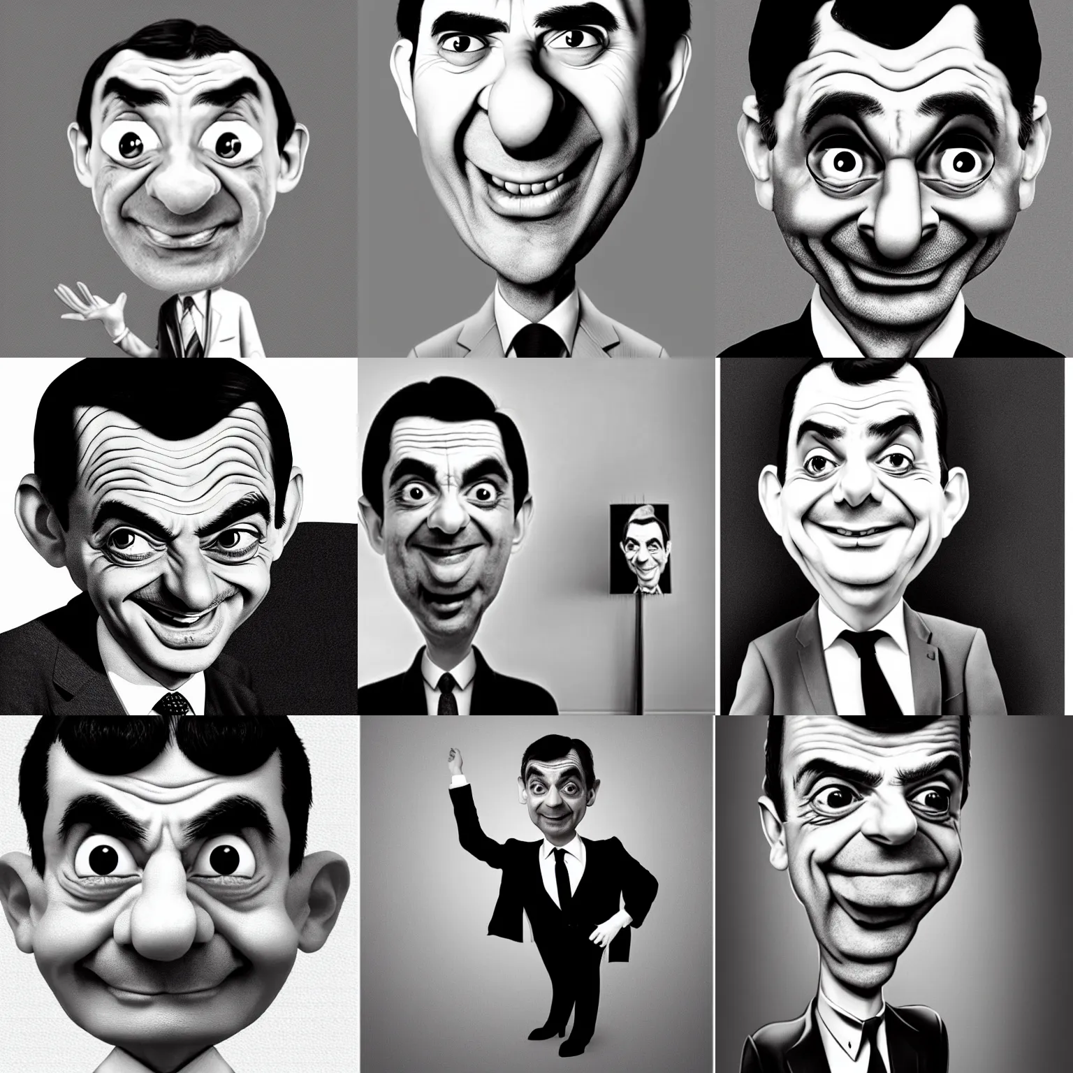 Prompt: mr bean caricature black and white