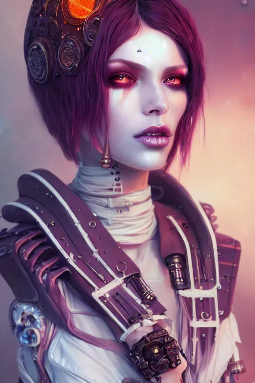 Image similar to soft lustrous ivory ebony raver gutter punk gothic cyborg, golden ratio, flowerpunk, details, scifi, fantasy, cyberpunk, intricate, decadent, highly detailed, digital painting, octane render, artstation, concept art, smooth, sharp focus, illustration, art by artgerm, loish, wlop