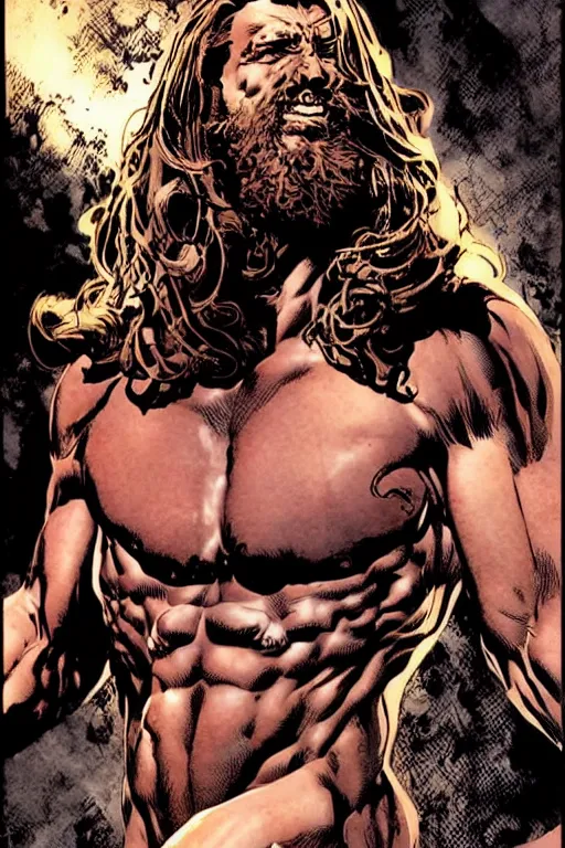 Image similar to character art by mike deodato, jesus, absolute chad