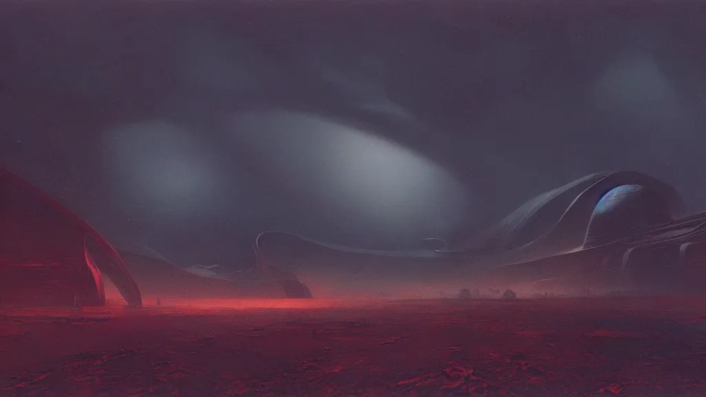 Image similar to otherworldly atmosphere of an alien planet by arthur haas and bruce pennington and john schoenherr, cinematic neon lights matte painting, zaha hadid building, 8 k realistic, stormy rainfall, dark moody colors