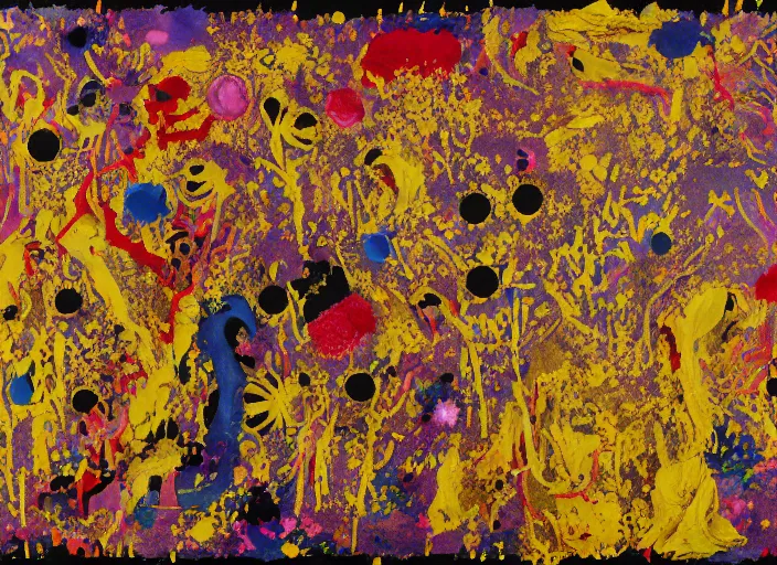 Image similar to expressionistic decollage painting golden armor alien zombie horseman riding on a crystal bone dragon broken rainbow diamond maggot horse in a blossoming meadow full of colorful mushrooms and golden foil toad blobs in a golden sunset, distant forest horizon, painted by Mark Rothko, Helen Frankenthaler, Danny Fox and Hilma af Klint, pixelated, semiabstract, color field painting, byzantine art, voxel art, pop art look, naive, outsider art. Barnett Newman painting, part by Philip Guston and Edward Robert Hughes art by Adrian Ghenie, 8k, extreme detail, intricate detail, masterpiece