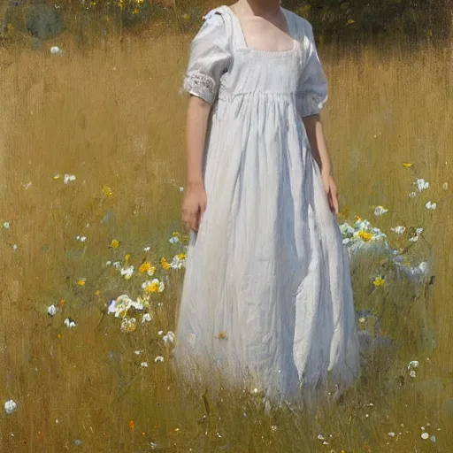 Prompt: girl in summer dress, brushing her long hair, jeremy lipking, joseph todorovitch