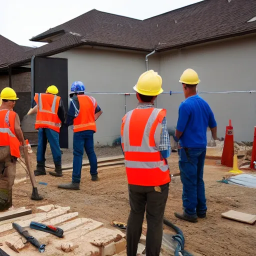 Image similar to many builders inspecting and discussing something