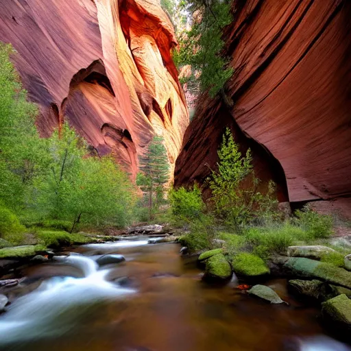 Prompt: architecture built into the side of zion nation park, the narrows, light, beauty