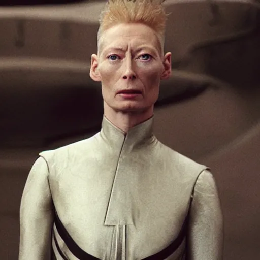 Prompt: tilda swinton as a bene gesserit from dune