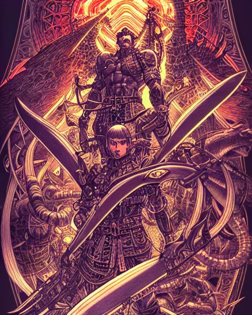 Prompt: hyper detailed illustration of ragnarok, intricate linework, lighting poster by moebius, ayami kojima, 9 0's anime, retro fantasy