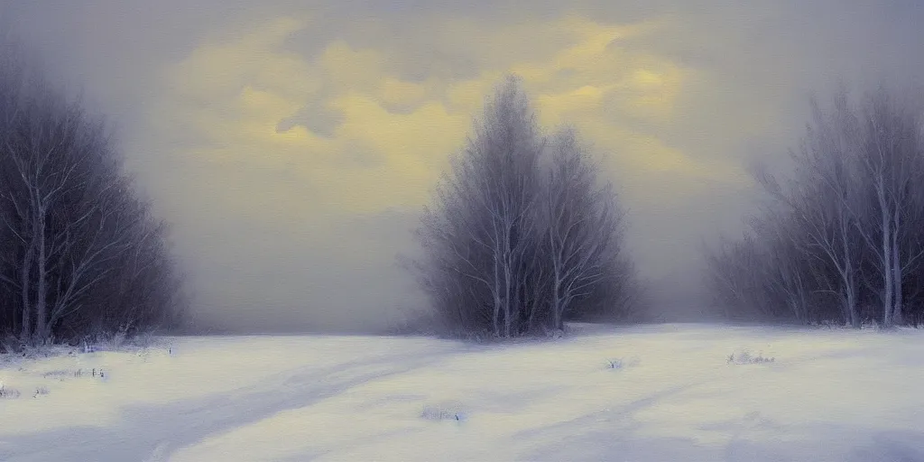 Prompt: painting a snowy landscape art by brom gerald, 8 k