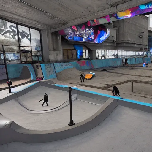 Image similar to cyberpunk skatepark, digital art, extremely detailed 4k