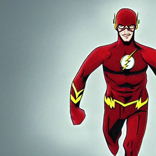 Prompt: The Flash looking anxiously at his watch