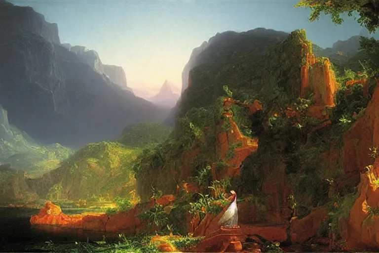 Prompt: there is another world very close to ours that we don't perceive directly, but they do interact sometimes. painting by thomas cole ( 1 8 3 3 )