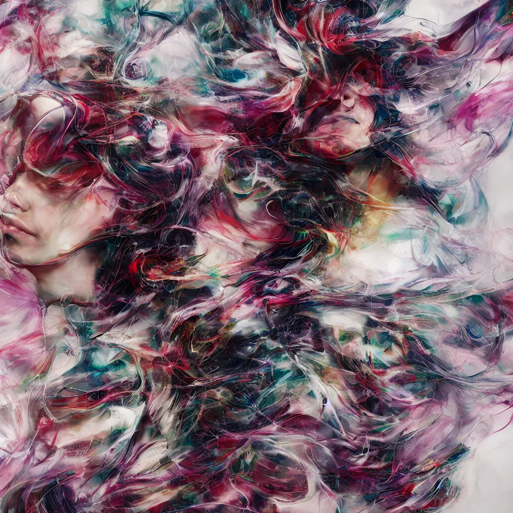 Image similar to an abstract, swirling, elaborate recursive large and decaying array of beauty, painted by agnes cecile as featured on conceptartworld 3 d, surreal ramifications, 8 k