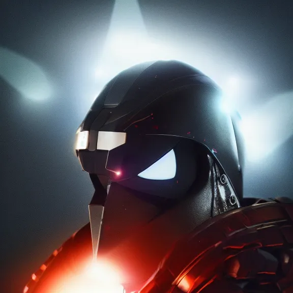 Image similar to advanced metal samurai helmet, glowing visor, splash art, movie still, cinematic lighting, dramatic, octane render, long lens, shallow depth of field, bokeh, anamorphic lens flare, 8k, hyper detailed, 35mm film grain