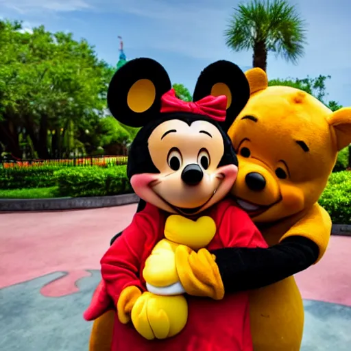 Prompt: xi jingping hugging winnie the pooh at disney world florida, Getty Images, 4k, DLSR