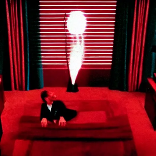 Image similar to the black lodge, Twin Peaks (1990), eerie surreal nightmare, david lynch, red curtains, ominous