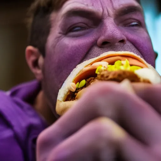 Prompt: Thanos eating a Whopper, Bokeh