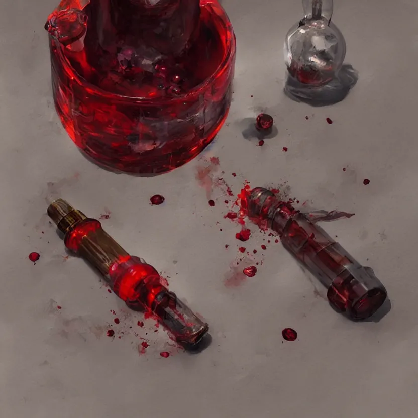 Image similar to a beautiful painting illustration of a health potion, scratched vial, crimson, by greg rutkowski, featured on artstation, rpg item