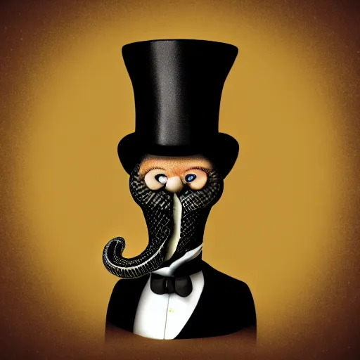 Image similar to Man snake in top hat, photo, detailed, 4k