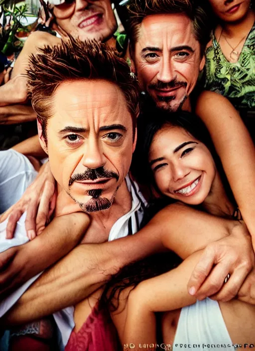 Image similar to a full portrait photo of robert downey jr holiday in bali, f / 2 2, 3 5 mm, 2 7 0 0 k, lighting, perfect faces, award winning photography.