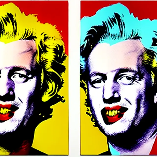 Image similar to epic professional digital painting of boris johnson with messy hair, repeated pattern in marilyn diptych by andy warhol, epic, stunning, gorgeous, much wow, masterpiece.