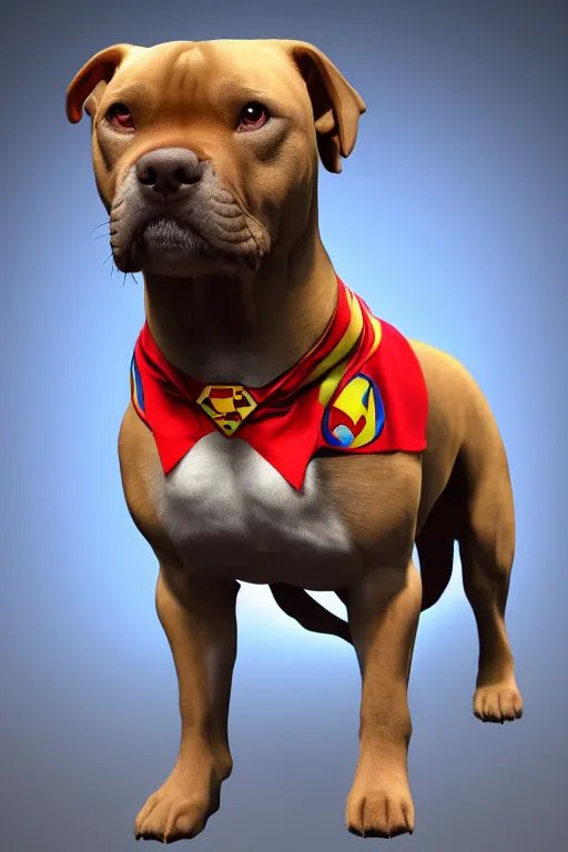 Prompt: pitbull dog wearing superman suit, hyperrealistic, 8 k resolution, artstation, well designed