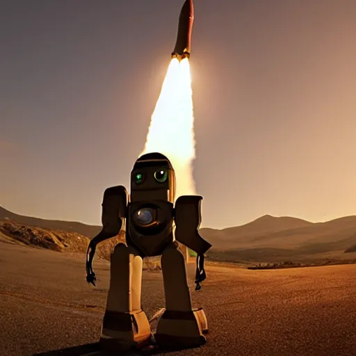 Image similar to photo of a robot rocket missile with a face