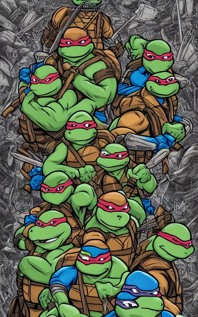 Image similar to detailed Teenage mutant ninja turtles illustration by mico suayan