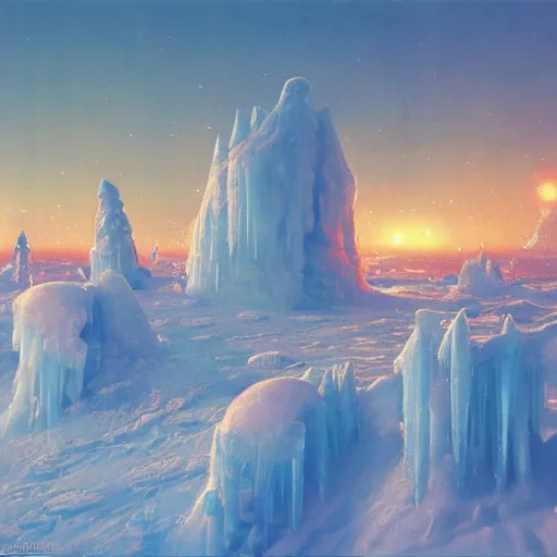 Image similar to hd wallpaper of ice castles in the north pole, artwork by paul lehr