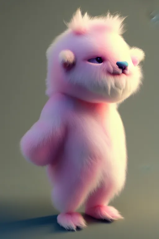 Image similar to high quality 3 d render hyperrealist very cute multipastel fluffy monster with fluffy wings, vray, smooth in _ the background, artstation